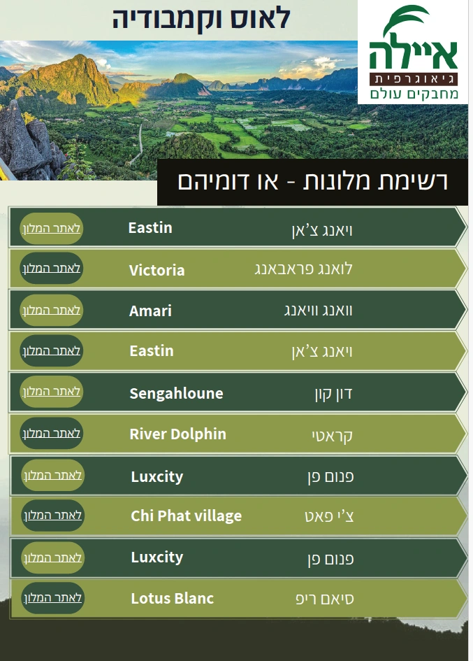 מלונות בטיול מאורגן ללאוס וקמבודיה